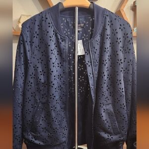 NWT Navy Blue Lane Bryant Floral Cutout Bomber Jacket Size 16 💙